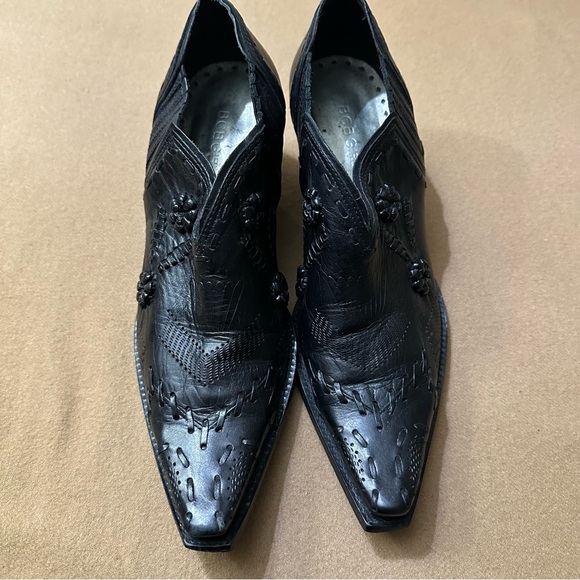 BCBGirls Black Leather Western Ankle Boots - Picture 1 of 9